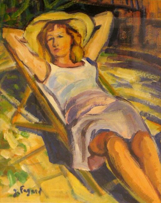 Marie dans la chaise longue Acrylique sur toile 48 cm x 38 cm