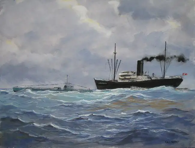 Capture du Chemnitz par le Poncelet Gouache 31 cm x 41 cm