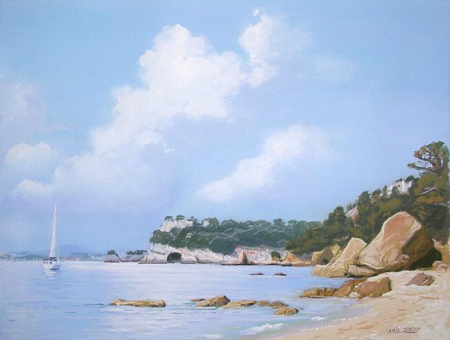 Gros nuages  la plage du Monaco Gouache 31 cm x 41 cm