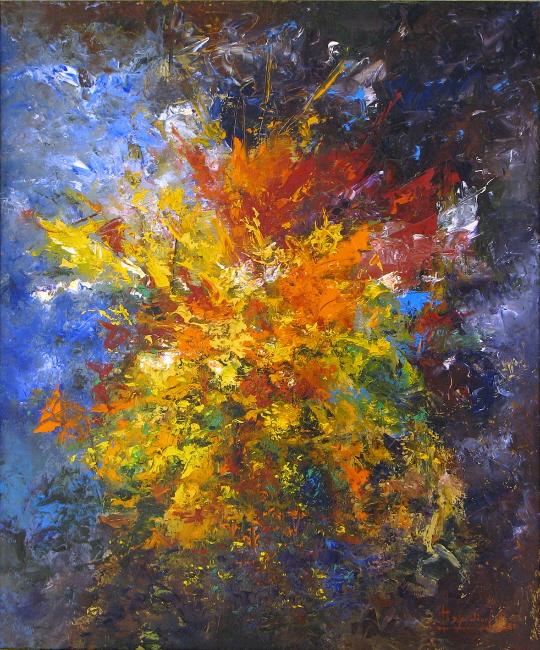 Composition colore Huile sur toile 65 cm x 54 cm