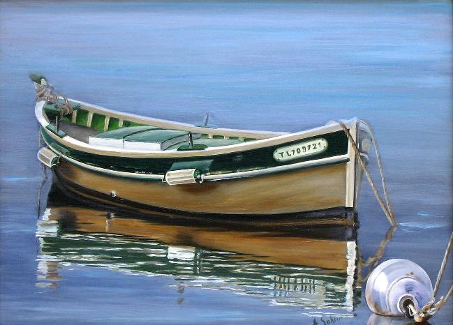 Barque un soir d'orage Huile sur toile 33 cm x 46 cm