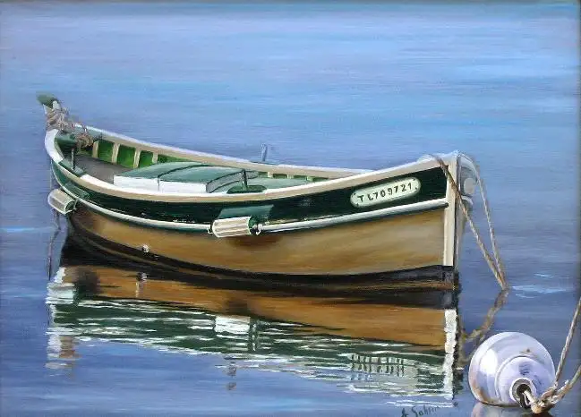 Barque un soir d'orage Huile sur toile 33 cm x 46 cm