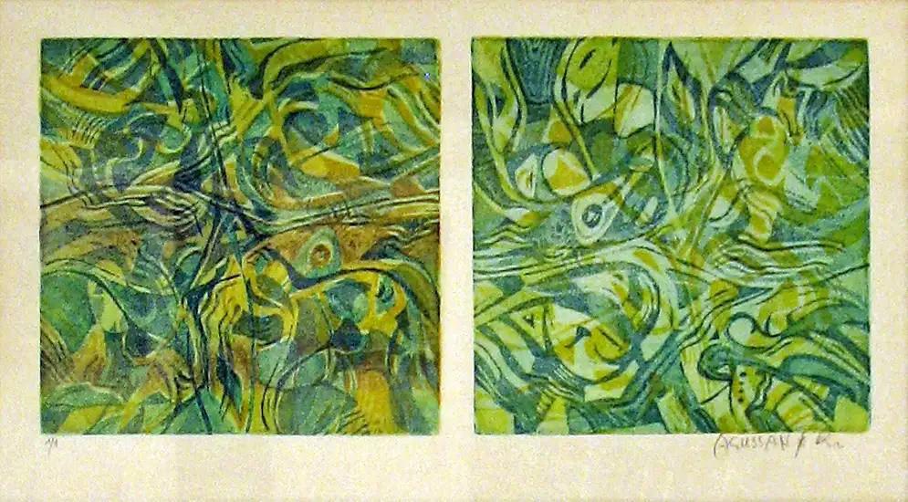 4 - Empreinte Aquatinte et eau forte couleur 38 cm x 59 cm