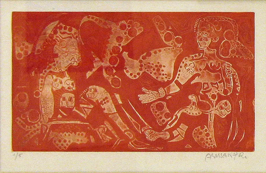 6 - Palabre Aquatinte et eau forte couleur 37 cm x 51 cm