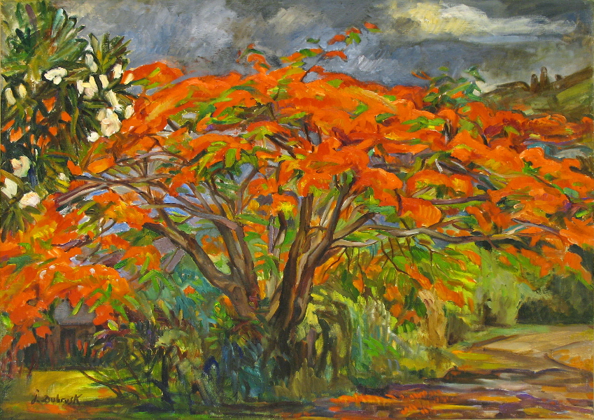 3 - Flamboyant au tipanier Huile sur toile 65 cm x 92 cm