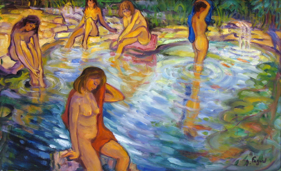 10 - Naiades scene de baignade huile sur toile 89 cm x 146 cm