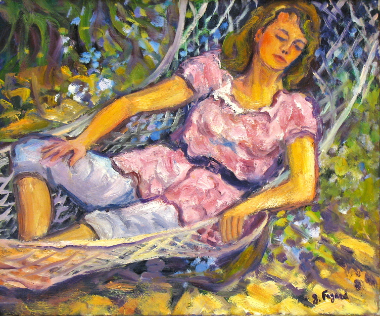 2 - Brigite dans le hamac Huile sur toile 54 cm x 65 cm