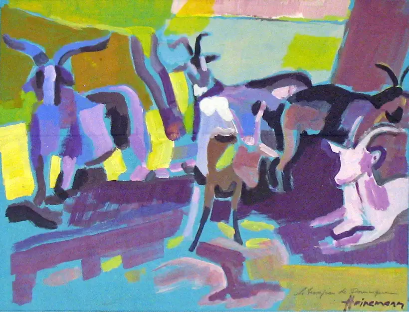 5 - Troupeau de ch�vres Acrylique sur papier 32 cm x 42 cm