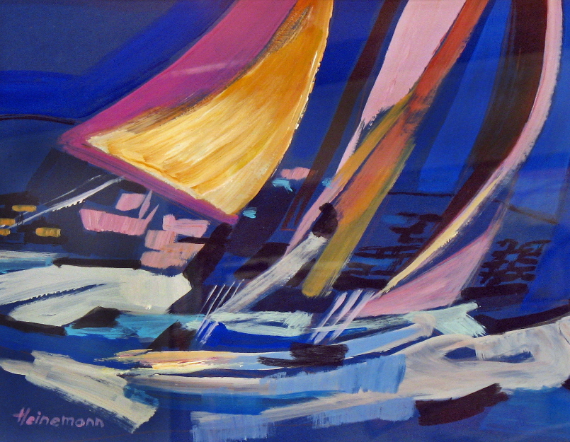 7 - Voiles de Saint-Tropez Acrylique sur papier 38 cm x 49 cm