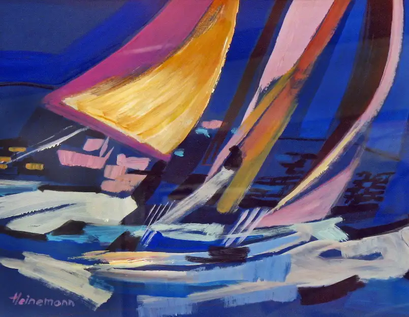 7 - Voiles de Saint-Tropez Acrylique sur papier 38 cm x 49 cm