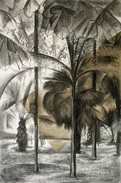 1 - Un coin du parc I Dessin au fusain 60 cm x 40 cm