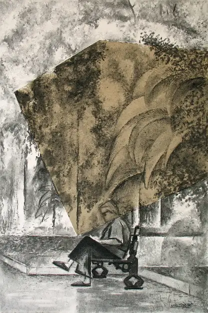 4 - Un coin du parc IV Dessin au fusain 60 cm x 40 cm