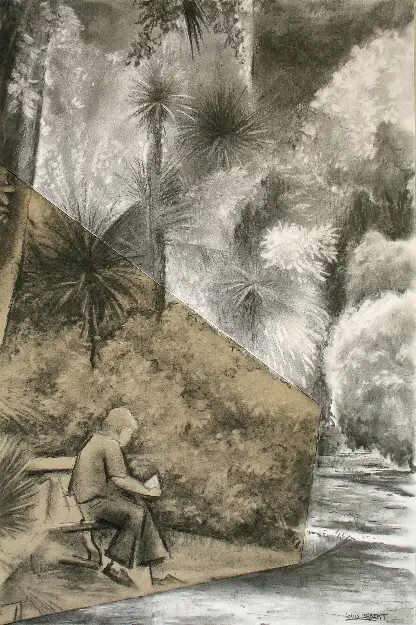 6 - Un coin du parc VI Dessin au fusain 60 cm x 40 cm