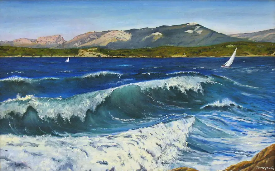 5- Temp�te sur la rade de Toulon huile sur toile 38 cm x 61 cm