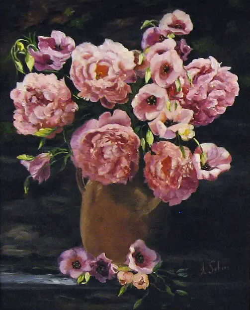 4- Pivoine au pot de gr�s huile sur toile 41 cm x 33 cm