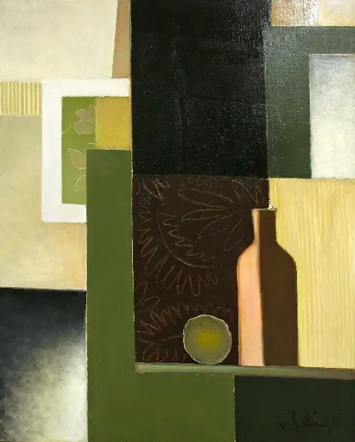 2- Composition au flacon huile sur toile 81 cm x 65 cm