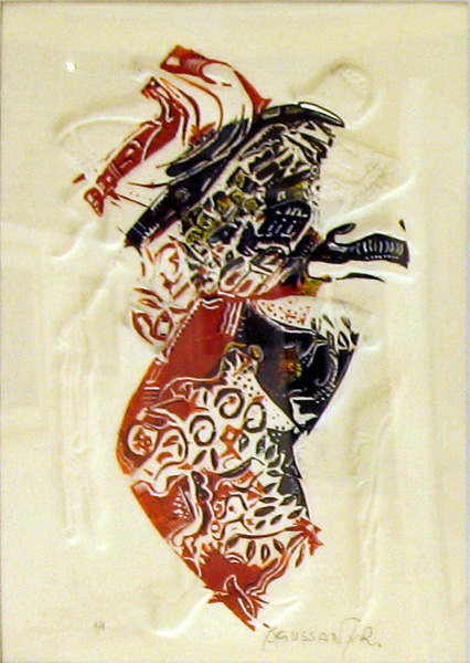 2- Tissus dans le vent linogravure gaufrage 35 cm x 25 cm