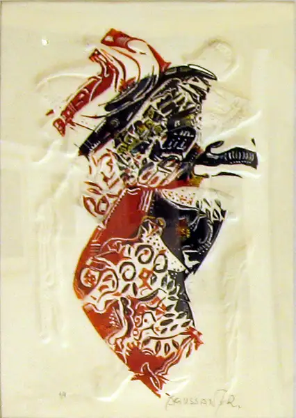 2- Tissus dans le vent linogravure gaufrage 35 cm x 25 cm