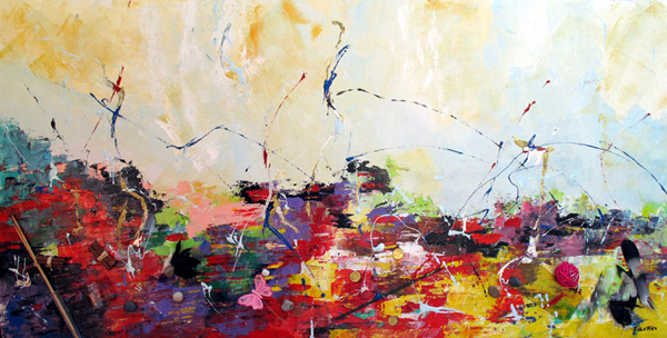 3- La chute Technique mixte et acrylique 138 cm x 70 cm
