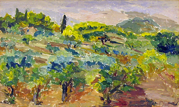 5- Campagne vers le Gros Cerveau Huile sur carton 33 cm x 55 cm