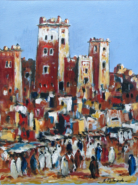 17- Souk au pied de la Kasbah de Taourirte Acrylique 39 cm x 29 cm