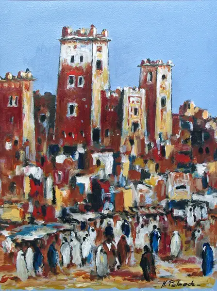 17- Souk au pied de la Kasbah de Taourirte Acrylique 39 cm x 29 cm