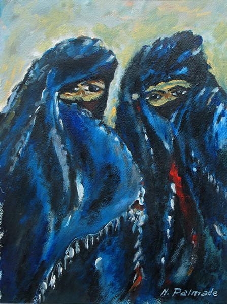 19- Deux femmes berbres rgion d'Imilchil Acrylique 39 cm x 29 cm