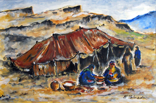 4- Campement de nomades djebel Saghro Acrylique 29 cm x 44 cm